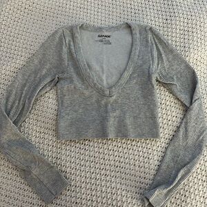 Garage Gray Ribbed Long Sleeve Top